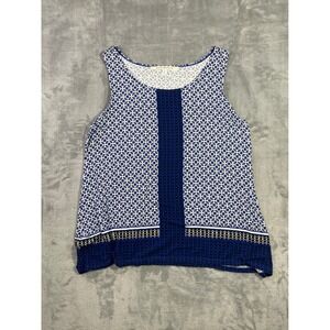 Max‎ Studio Womens Blue Geometric Tile Print Sleeveless Tank Top Size L